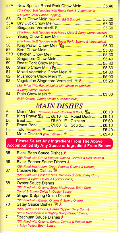 New China Chinese takeaway menu in Usk