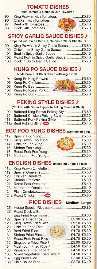 Menu of Smiling Valley,Chinese in Waunlwyd, Ebbw Vale