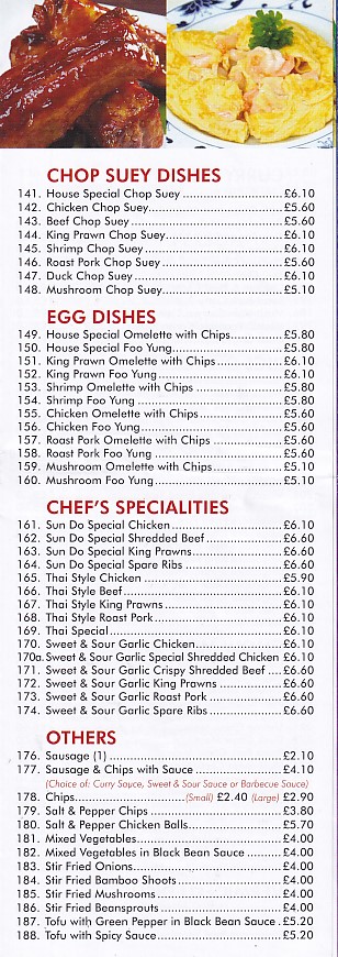 Menu of Sun Do, Chinese in Ebbw Vale