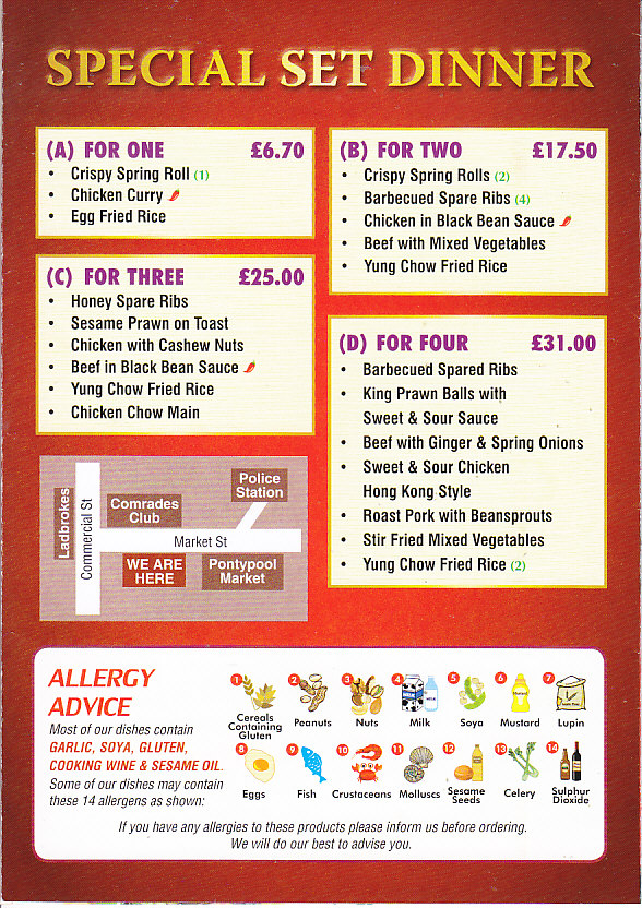 Lees kitchen Chinese takeaway menu in Pontypool