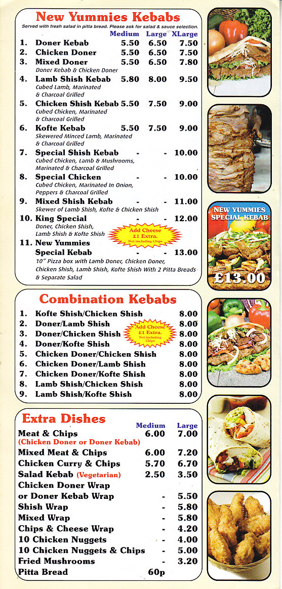 New Yummies Kebab takeaway menu in Pontypool