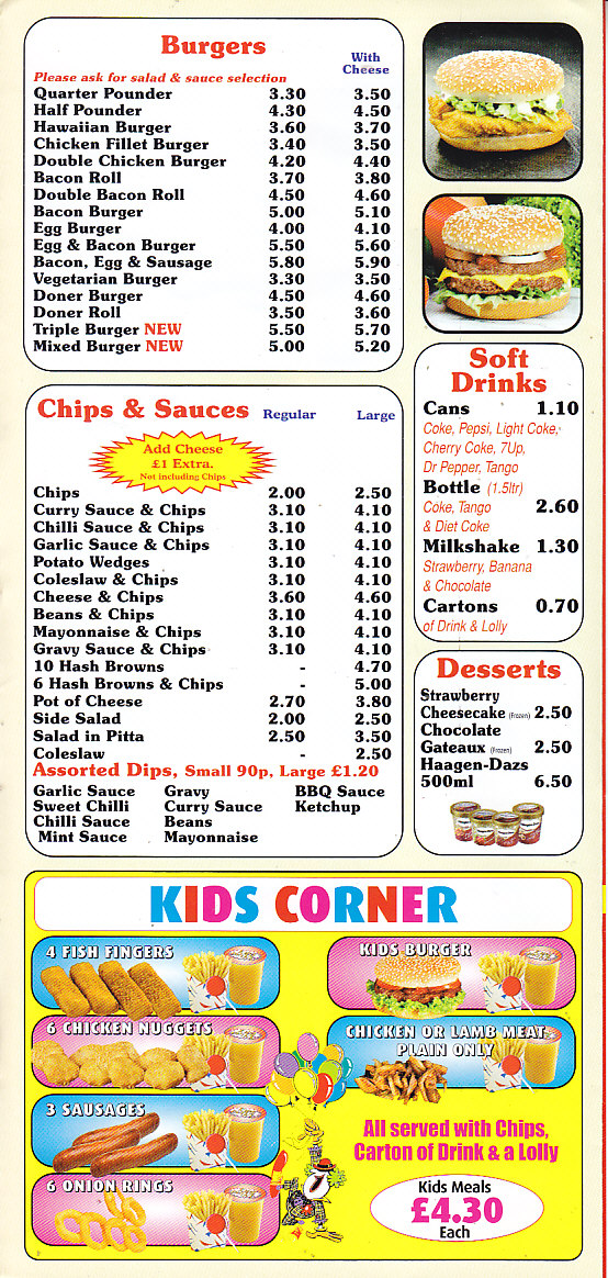 New Yummies Kebab takeaway menu in Pontypool