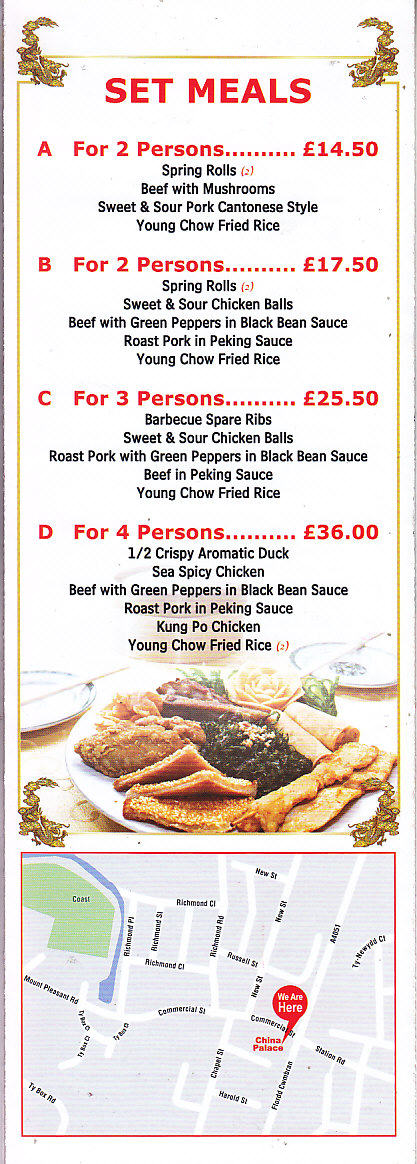 China Palace menu Cwmbran