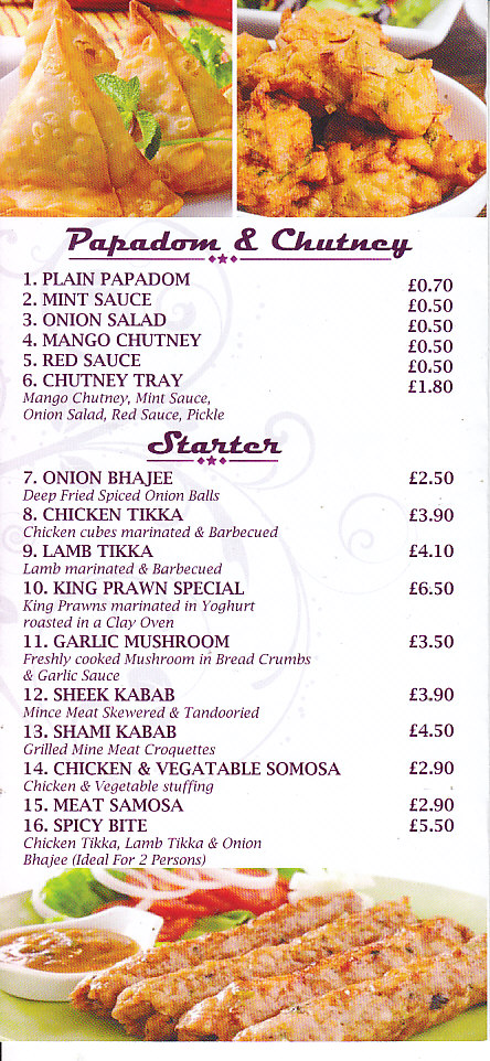 Tamarind Indian Takeaway Abergavenny menu
