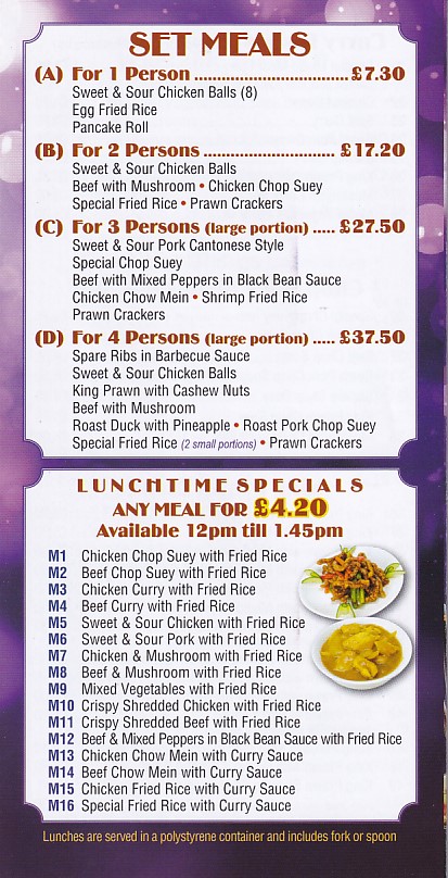 Beijing House, Chinese takeaway menu in New Inn, Pontypool
